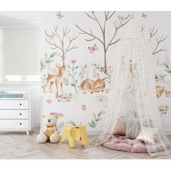 Lieve hertjes, roze - Kinderbehang - 194,8 cm x 280 cm - Walloha