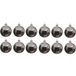 12x Glazen kerstballen glans zilver 10 cm kerstboom versiering/decoratie - Kerstbal