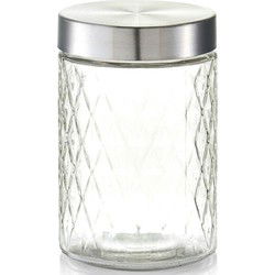 Zeller Voorraadpot - glas - 1x - bewaarpot - 1,2L - geruit - 11x17 cm - Voorraadpot