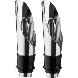 5Five Vacuum wijnstopper met afsluitdop - 2x - metaal - 2 x 2 x 8 cm - Wijnafsluiters