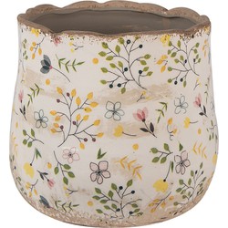 Clayre & Eef Bloempot  Ø 18x16 cm Beige Geel Keramiek Bloemen Bloempot Binnen