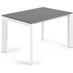 Kave Home - Axis uitschuifbare tafel met Vulcano Roca porselein en wit stalen poten 120 (180) cm