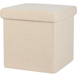 Urban Living Poef Teddy BOX - hocker - opbergbox - beige - polyester/mdf - 38 x 38 cm - opvouwbaar - Poefs