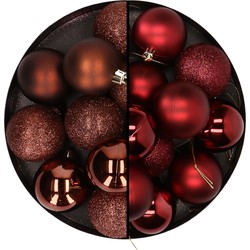 24x stuks kunststof kerstballen mix van donkerbruin en donkerrood 6 cm - Kerstbal