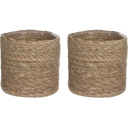 2x stuks naturel bruin rotan planten pot mand van gedraaid jute/riet H18 en D18 cm - Plantenpotten