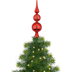 Inge Christmas Goodz kerstboom piek gedecoreerd - rood - glas - 31 cm - kerstboompieken