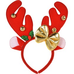 Christmas Decoration kerst haarband - rendier gewei strik- rood - Verkleedattributen