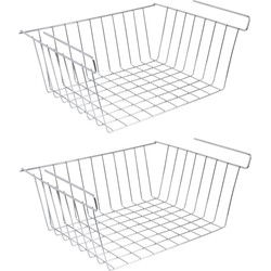 MSV Kastmandje - 4x - opberg/hang mandjes - rvs - zilver - 30 x 24 x 13.5 cm - Opbergmanden
