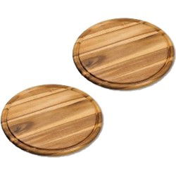 Kesper snijplank - 4x - rond - met sapgroef - Dia 30 cm - Acacia hout - Serveerplanken