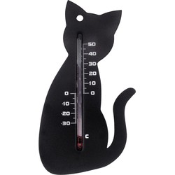 Nature Buitenthermometer - zwart - kat - 15 cm - buiten thermometer - Buitenthermometers