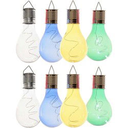 8x Buitenlampen/tuinlampen lampbolletjes/peertjes 14 cm transparant/blauw/groen/geel - Buitenverlichting