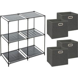 5Five Kastmandjes/opberg mandjes - donkergrijs - 4x stuks van 29 Liter - Rekje is 67 x 68 cm - Opbergmanden