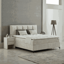 Boxspring met opbergruimte - 180x200 - Beige - Davina Inclusief 28 cm matras en topper HR- Koudschuim