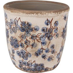 Clayre & Eef Bloempot  Ø 14x14 cm Beige Blauw Keramiek Bloemen Bloempot Binnen