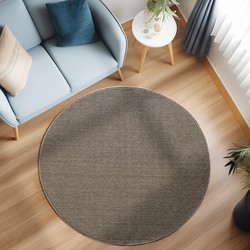 Loom Uni Effen Vloerkleed - Rond - Uni Kleur - Bruin - Woonkamer Slaapkamer Tapijt - Laagpolig- 120 CM ROND