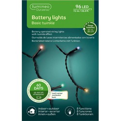 LED Durawise twinkle buitenverlichting op batterij gekleurd 96 lampjes - Kerstverlichting kerstboom