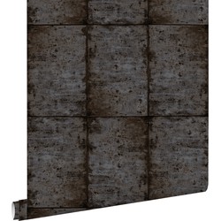 ESTAhome behang zinken platen bruin zwart en grijs - 53 cm x 10,05 m - 138880