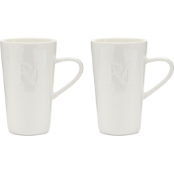 Riviera Maison Theemok, Mok met oor, Drinkbeker, RM logo - RM Monogram Coffee Mug 400 ml - wit - Porselein - set van 2 stuks
