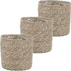 3x stuks naturel rotan planten pot mand van gedraaid jute/riet H12 en D12 cm - Plantenpotten