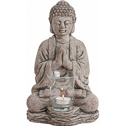 Tuindecoratie Boeddha waxinelicht houder grijs 30 cm - Beeldjes