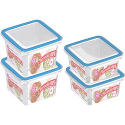 4x Voedsel plastic bewaarbakjes 1,5 en 2 liter transparant/blauw - Vershoudbakjes