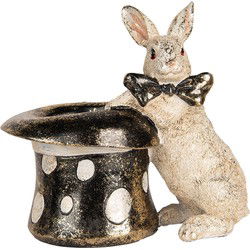 Clayre & Eef Decoratie Beeld Konijn 20x13x19 cm Beige Zwart Kunststof