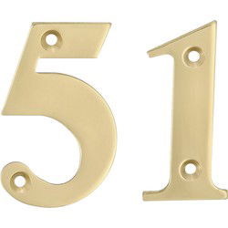 AMIG Huisnummer 51 - massief messing - 5cm - incl. bijpassende schroeven - gepolijst - goudkleur - Huisnummers
