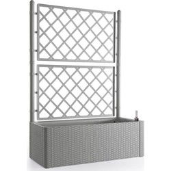 STEFANPLAST - Luxe bloembak - rechthoekig met steengrijs latwerk - 100x43xh142cm
