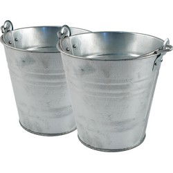 Sorex Bloempot - 2x - zinken emmer - zilverkleurig - 10 liter - Plantenpotten