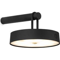 Draadloze Oplaadbare LED wandlamp - Binnen & Buiten - Dimbaar - ø19 x 8.75 cm - Warmwit licht - 3000mAh - Zwart