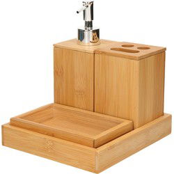 Items Badkamerset - 3-delig - van bamboe hout - L18 x B16 cm - Badkameraccessoireset