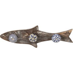 Clayre & Eef Wandkapstok 3 haken Vis 33x5x10 cm Blauw Hout Ijzer