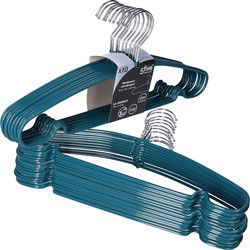 Voordeelset van 30x stuks metalen kledinghangers petrol blauw 39 x 19 cm - Kledinghangers