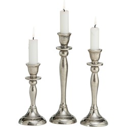 Metalen design kaarsenhouder/kandelaars set van 3x stuks zilver 14, 18 en 21 cm - kaars kandelaars