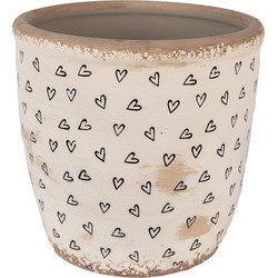 Clayre & Eef Bloempot  Ø 16x16 cm Beige Zwart Keramiek Hartjes Bloempot Binnen