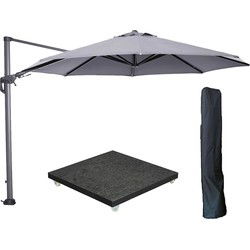Garden Impressions Hawaii zweefparasol Ø350 cm carbon black / licht grijs met 90kg royal antraciet parasolvoet en parasolhoes