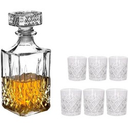 Set van 6 luxe drinkglazen/whiskeyglazen 200 ml / met whisky/water karaf Noblesse 1 liter - Drinkglazen