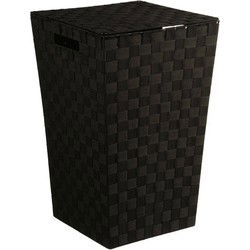 5Five Wasmand gevlochten Rotan - zwart - 57 liter - 33 x 33 x 53 cm - met deksel - Wasmanden