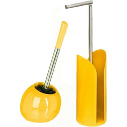 WC-/toiletborstel met toiletrolhouder set geel - Badkameraccessoireset