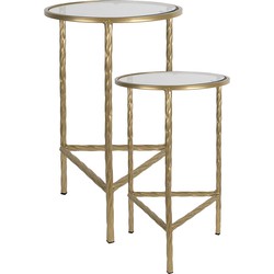 Clayre & Eef Bijzettafel Set van 2  Ø 35 Ø 30 cm Goudkleurig Ijzer Glas Sidetable