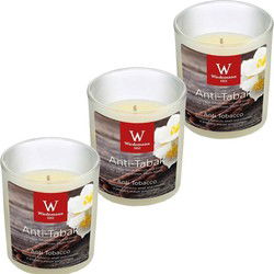 Trend Candles Geurkaars - 3x - in glas - Anti tabac aroma - 8 uren - geurkaarsen