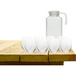 Excellent Houseware karaf schenkkan glas 1700 ml met 8x stuks Oval waterglazen - Waterkannen