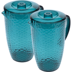 OTIX Kunststof Schenkkan - Set van 2 - Waterkan - met Deksel - Limonadekan - Karaf - Blauw - 2l - HARBOR