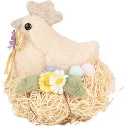 Clayre & Eef Decoratie Beeld Kip 10x11x13 cm Beige Textiel op Kunststof