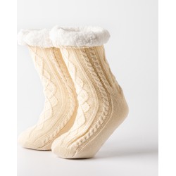 Geen merk ELZA - Huissokken - antislip - met sherpa voering - one size - Bone White - wit - Dutch Decor kerst collectie