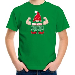 Bellatio Decorations kerst t-shirt voor jongens - Sterkste Gnoom - groen - Kerst kabouter XS (104-110) - kerst t-shirts kind