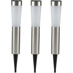 Grundig Prikspot - 3x - solar - tuinverlichting - RVS - 56 cm - Prikspotjes