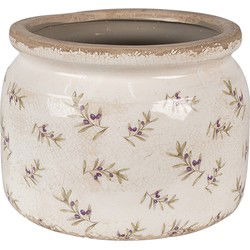 Clayre & Eef Bloempot  Ø 20x15 cm Beige Blauw Keramiek Olijven Bloempot Binnen