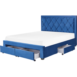 Beliani LIEVIN - Tweepersoonsbed-Blauw-Fluweel