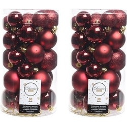 60x Kunststof kerstballen glanzend/mat/glitter donkerrode kerstboom versiering/decoratie - Kerstbal